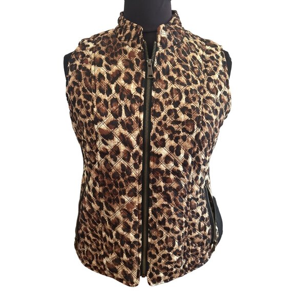 New Directions Petite Women’s Leopard Print Quilted Vest PM - Picture 1 of 8